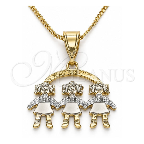 Collares con Dije 04.351.0008.1.20 Oro Laminado, Diseño de Niñita Pequeña, Pulido, Tres Tonos (Grosor 01 MM, 20 Pulgadas de Largo)