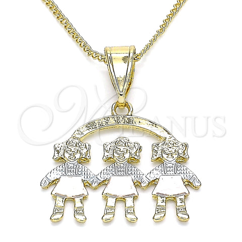 Collares con Dije 04.351.0008.1.20 Oro Laminado, Diseño de Niñita Pequeña, Pulido, Tres Tonos (01 MM Thickness, 20 Inches Length)