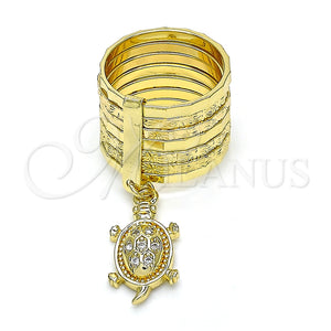 Anillo Multi Piedra 01.253.0031.1.08 Oro Laminado, Diseño de Semanario y Tortuga, con Blanca Zirconia Cubica, Diamantado, Tono Dorado (Size 8)