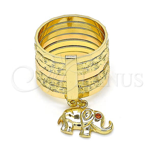 Anillo Multi Piedra 01.253.0032.1.08 Oro Laminado, Diseño de Semanario y Elefante, con Blanca Zirconia Cubica, Diamantado, Tono Dorado (Size 8)
