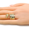 Anillo Multi Piedra 01.253.0032.1.09 Oro Laminado, Diseño de Semanario y Elefante, con Blanca Zirconia Cubica, Diamantado, Tono Dorado (Size 9)