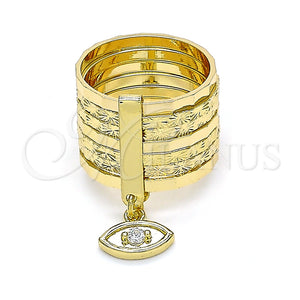 Anillo Multi Piedra 01.253.0033.1.09 Oro Laminado, Diseño de Semanario y Ojo Griego, con Blanca Zirconia Cubica, Diamantado, Tono Dorado (Size 9)