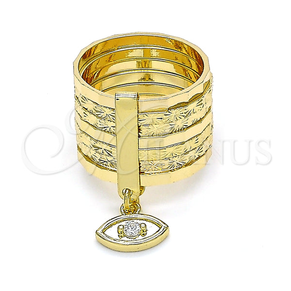 Anillo Multi Piedra 01.253.0033.1.09 Oro Laminado, Diseño de Semanario y Ojo Griego, con Blanca Zirconia Cubica, Diamantado, Tono Dorado (Size 9)