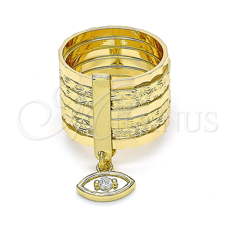 Anillo Multi Piedra 01.253.0033.1.09 Oro Laminado, Diseño de Semanario y Ojo Griego, con Blanca Zirconia Cubica, Diamantado, Tono Dorado (Size 9)
