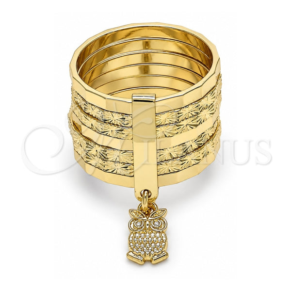 Anillo Elegante 01.253.0034.1.07 Oro Laminado, Diseño de Semanario y Búho, Diamantado, Tono Dorado (Size 7)