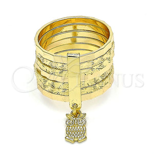 Anillo Elegante 01.253.0034.1.08 Oro Laminado, Diseño de Semanario y Búho, Diamantado, Tono Dorado (Size 8)
