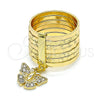 Anillo Multi Piedra 01.253.0035.1.07 Oro Laminado, Diseño de Semanario y Mariposa, con Blanca Cristal, Diamantado, Tono Dorado (Size 7)