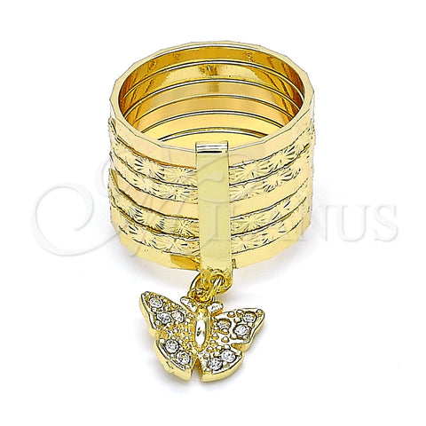 Anillo Multi Piedra 01.253.0035.1.09 Oro Laminado, Diseño de Semanario y Mariposa, con Blanca Cristal, Diamantado, Tono Dorado (Size 9)
