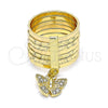 Anillo Multi Piedra 01.253.0035.1.09 Oro Laminado, Diseño de Semanario y Mariposa, con Blanca Cristal, Diamantado, Tono Dorado (Size 9)