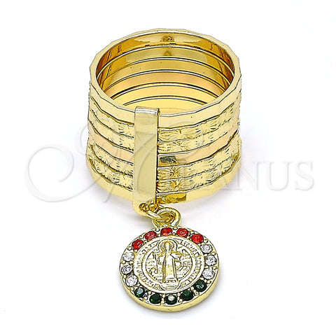 Anillo Multi Piedra 01.253.0036.1.07 Oro Laminado, Diseño de Semanario y San Benito, con Multicolor Cristal, Diamantado, Tono Dorado (Size 7)