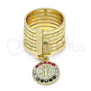 Anillo Multi Piedra 01.253.0036.1.08 Oro Laminado, Diseño de Semanario y San Benito, con Multicolor Cristal, Pulido, Tono Dorado (Size 8)