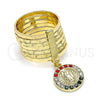 Anillo Multi Piedra 01.253.0039.1.08 Oro Laminado, Diseño de Semanario y Guadalupe, con Multicolor Cristal, Diamantado, Tono Dorado (Size 8)