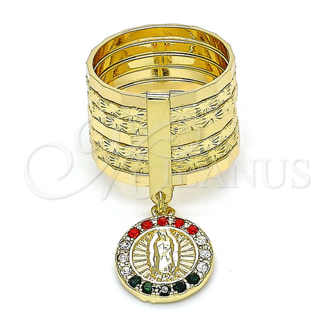 Anillo Multi Piedra 01.253.0039.1.08 Oro Laminado, Diseño de Semanario y Guadalupe, con Multicolor Cristal, Diamantado, Tono Dorado (Size 8)