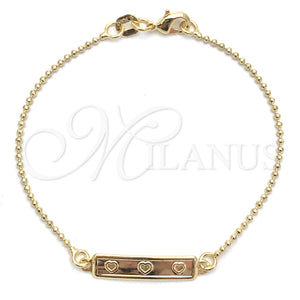 Pulsera con Placa 03.32.0289.06 Oro Laminado, Diseño de Corazón, Pulido, Tono Dorado