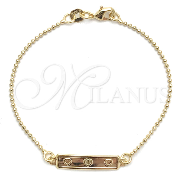 Pulsera con Placa 03.32.0289.06 Oro Laminado, Diseño de Corazón, Pulido, Tono Dorado