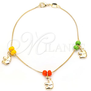 Pulsera de Dije 03.32.0293.07 Oro Laminado, Diseño de Elefante y Box, con Amarillo and Topacio Opal, Pulido, Tono Dorado (7 Inches Length)