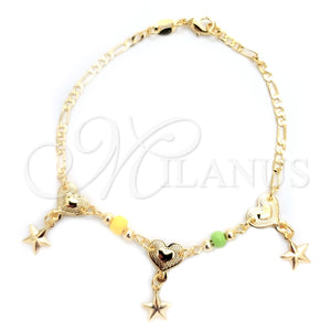 Pulsera de Dije 03.32.0295.07 Oro Laminado, Diseño de Corazón y Estrella, con Amarillo and Aceituna Claro Opal, Pulido, Tono Dorado