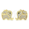 Arete Dormilona 02.210.0355 Oro Laminado, Diseño de Elefante, con Blanca and Negro Micro Pave, Pulido, Tono Dorado