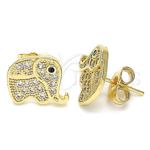 Arete Dormilona 02.210.0355 Oro Laminado, Diseño de Elefante, con Blanca and Negro Micro Pave, Pulido, Tono Dorado