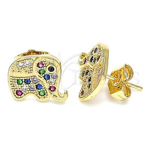 Arete Dormilona 02.210.0355.1 Oro Laminado, Diseño de Elefante, con Multicolor Micro Pave, Pulido, Tono Dorado