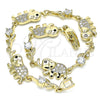 Pulsera Elegante 03.210.0138.08 Oro Laminado, Diseño de Elefante y Oja, con Blanca Micro Pave and Blanca Zirconia Cubica, Pulido, Tono Dorado (10 MM Thickness, 8 Inches Length)