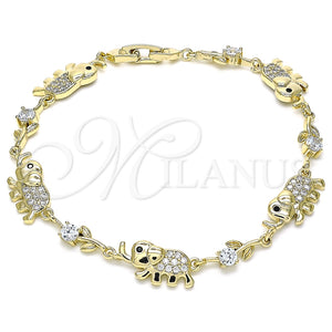Pulsera Elegante 03.210.0138.08 Oro Laminado, Diseño de Elefante y Oja, con Blanca Micro Pave and Blanca Zirconia Cubica, Pulido, Tono Dorado (10 MM Thickness, 8 Inches Length)