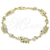 Pulsera Elegante 03.210.0138.08 Oro Laminado, Diseño de Elefante y Oja, con Blanca Micro Pave and Blanca Zirconia Cubica, Pulido, Tono Dorado (10 MM Thickness, 8 Inches Length)