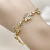 Pulsera Elegante 03.210.0141.08 Oro Laminado, Diseño de Mariposa y Oja, con Blanca Micro Pave and Blanca Zirconia Cubica, Pulido, Tono Dorado (12 MM Thickness, 8 Inches Length)