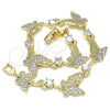 Pulsera Elegante 03.210.0141.08 Oro Laminado, Diseño de Mariposa y Oja, con Blanca Micro Pave and Blanca Zirconia Cubica, Pulido, Tono Dorado (12 MM Thickness, 8 Inches Length)