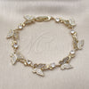 Pulsera Elegante 03.210.0141.08 Oro Laminado, Diseño de Mariposa y Oja, con Blanca Micro Pave and Blanca Zirconia Cubica, Pulido, Tono Dorado (12 MM Thickness, 8 Inches Length)