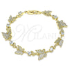 Pulsera Elegante 03.210.0141.08 Oro Laminado, Diseño de Mariposa y Oja, con Blanca Micro Pave and Blanca Zirconia Cubica, Pulido, Tono Dorado (12 MM Thickness, 8 Inches Length)