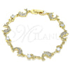 Pulsera Elegante 03.210.0145.08 Oro Laminado, Diseño de Delfín y Oja, con Blanca Micro Pave and Blanca Zirconia Cubica, Pulido, Tono Dorado (09 MM Thickness, 8 Inches Length)