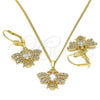 Juego de Arete y Dije de Adulto 10.210.0140 Oro Laminado, Diseño de Abeja, con Blanca Zirconia Cubica, Pulido, Tono Dorado