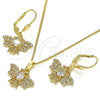 Juego de Arete y Dije de Adulto 10.210.0140 Oro Laminado, Diseño de Abeja, con Blanca Zirconia Cubica, Pulido, Tono Dorado