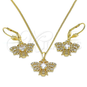 Juego de Arete y Dije de Adulto 10.210.0140 Oro Laminado, Diseño de Abeja, con Blanca Zirconia Cubica, Pulido, Tono Dorado