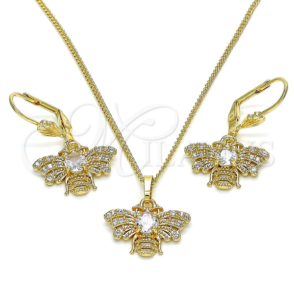 Juego de Arete y Dije de Adulto 10.210.0140 Oro Laminado, Diseño de Abeja, con Blanca Zirconia Cubica, Pulido, Tono Dorado