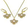 Juego de Arete y Dije de Adulto 10.210.0140 Oro Laminado, Diseño de Abeja, con Blanca Zirconia Cubica, Pulido, Tono Dorado