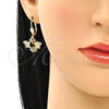 Juego de Arete y Dije de Adulto 10.210.0140.2 Oro Laminado, Diseño de Abeja, con Negro and Blanca Zirconia Cubica, Pulido, Tono Dorado