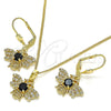 Juego de Arete y Dije de Adulto 10.210.0140.2 Oro Laminado, Diseño de Abeja, con Negro and Blanca Zirconia Cubica, Pulido, Tono Dorado