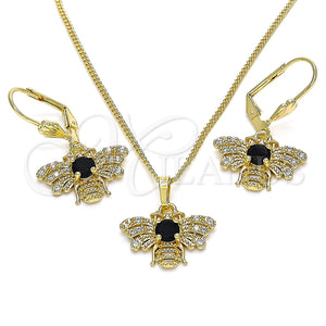 Juego de Arete y Dije de Adulto 10.210.0140.2 Oro Laminado, Diseño de Abeja, con Negro and Blanca Zirconia Cubica, Pulido, Tono Dorado