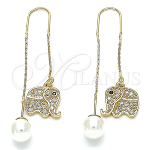 Arete Violador 02.210.0358 Oro Laminado, Diseño de Elefante, con Blanca and Negro Micro Pave, Pulido, Tono Dorado