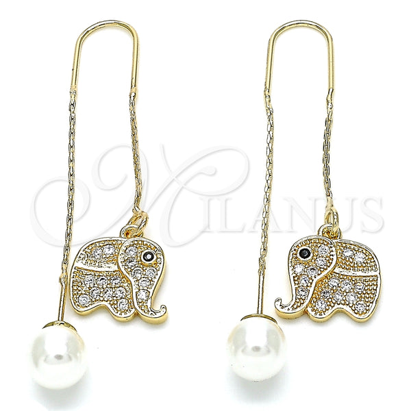 Arete Violador 02.210.0358 Oro Laminado, Diseño de Elefante, con Blanca and Negro Micro Pave, Pulido, Tono Dorado