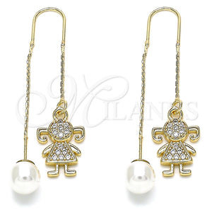 Arete Violador 02.210.0359 Oro Laminado, Diseño de Niñita Pequeña, con Blanca Micro Pave, Pulido, Tono Dorado