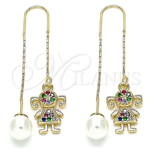 Arete Violador 02.210.0359.1 Oro Laminado, Diseño de Niñita Pequeña, con Multicolor Micro Pave, Pulido, Tono Dorado