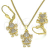 Juego de Arete y Dije de Adulto 10.210.0142 Oro Laminado, Diseño de Niñita Pequeña, con Blanca Micro Pave, Pulido, Tono Dorado