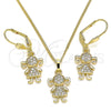 Juego de Arete y Dije de Adulto 10.210.0142 Oro Laminado, Diseño de Niñita Pequeña, con Blanca Micro Pave, Pulido, Tono Dorado