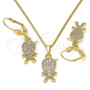 Juego de Arete y Dije de Adulto 10.210.0143 Oro Laminado, Diseño de Niñito Pequeño, con Blanca Micro Pave, Pulido, Tono Dorado