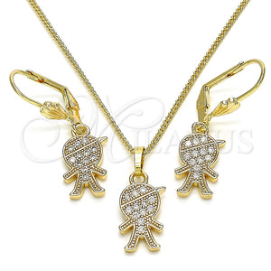 Juego de Arete y Dije de Adulto 10.210.0143 Oro Laminado, Diseño de Niñito Pequeño, con Blanca Micro Pave, Pulido, Tono Dorado