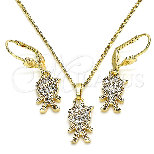 Juego de Arete y Dije de Adulto 10.210.0143 Oro Laminado, Diseño de Niñito Pequeño, con Blanca Micro Pave, Pulido, Tono Dorado