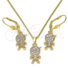 Juego de Arete y Dije de Adulto 10.210.0143 Oro Laminado, Diseño de Niñito Pequeño, con Blanca Micro Pave, Pulido, Tono Dorado